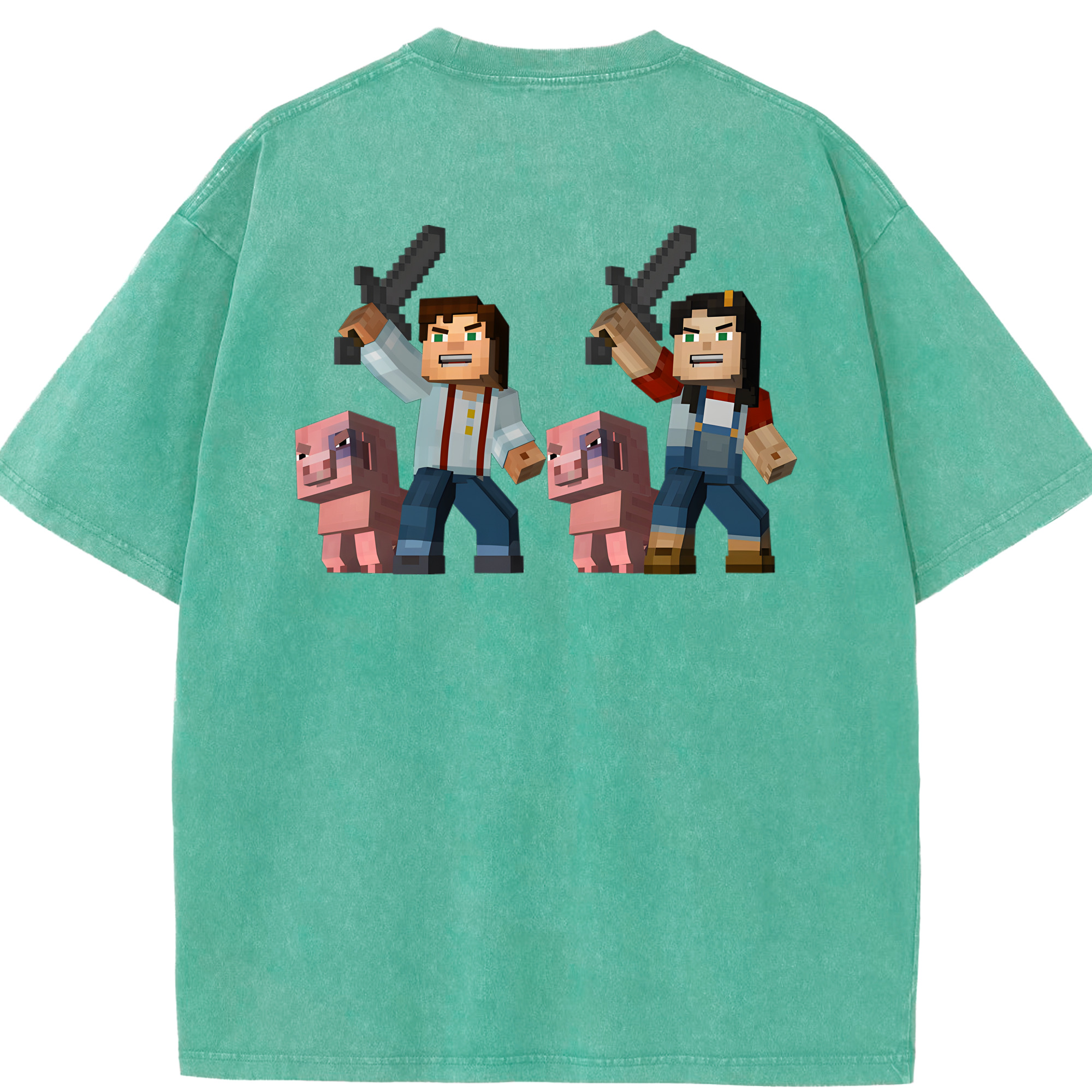 （画像用） マインクラフト ブロックの世界 Minecraft MC Block world 綿100% ヴィンテージ風 半袖Tシャツ（背面プリント）
